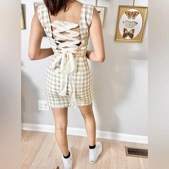 karren warren | Dresses | Gingham Mini Dress With Lace Up Back | Poshmark